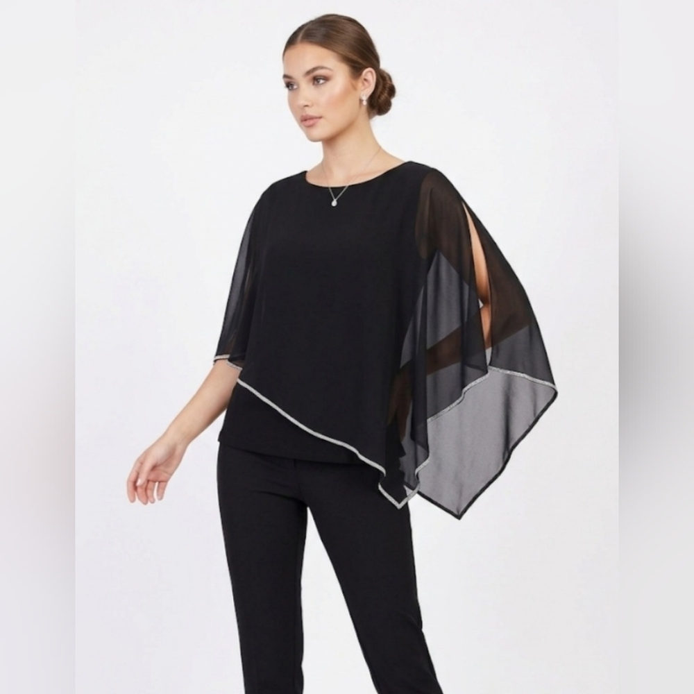 ✨️Frank Lyman Black Rhinestone Layered Chiffon Top Blouse | Size 14 🖤